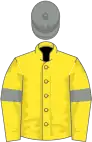 Yellow, grey armlets and cap