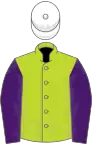 Lime green, purple sleeves, white cap