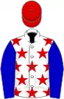 White, red stars, blue sleeves, red cap