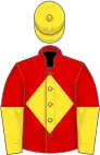 Red, yellow diamond, halved sleeves, yellow cap