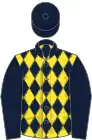 Dark blue and yellow diamonds, dark blue sleeves and cap