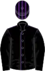 Black, purple seams, black sleeves, striped cap