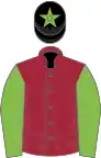 Maroon, light green sleeves, black cap, green star