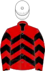 Red and black chevrons, white cap