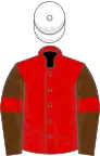 Red, Brown sleeves, Red armlets, White cap