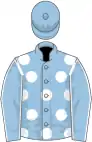 Light blue, white spots, seams on sleeves