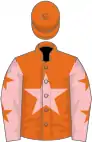 Orange, pink star, pink sleeves, orange stars, orange cap