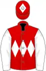 Red, white triple diamond, white sleeves, red cap, white diamond