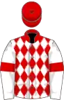 Red and white diamonds, white sleeves, red armlets, red cap