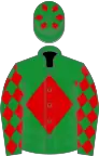 Green, red diamond, diamonds on sleeves and cap