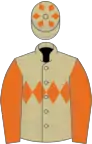 BEIGE, orange triple diamond and sleeves, beige cap, orange diamonds