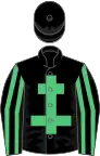 Black, emerald green cross of lorraine, striped sleeves