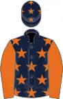 Dark blue, orange stars, sleeves and stars on cap
