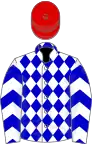 White blue diamonds, chevrons on sleeves, red cap