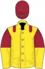 Yellow, maroon epaulets, halved sleeves, maroon cap