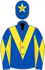 Royal blue, yellow chevron, diabolo on sleeves and star on cap
