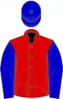 Red, blue sleeves and cap