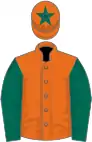 Orange, dark green sleeves, star on cap
