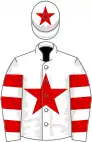 White, red star, hooped sleeves, red star on cap