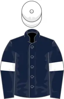 Dark blue, white armlet, white cap