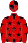 RED, black stars, quartered cap