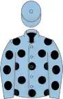 Light blue, black spots, light blue cap