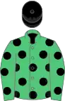 Emerald green, black spots, black cap