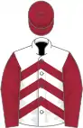 White, maroon chevrons, sleeves and cap