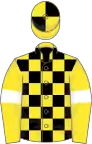 Yellow and black check, yellow sleeves, white armlets, yellow and black quartered cap
