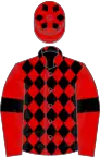 Red and black diamonds, red sleeves, black armlets and diamonds on cap