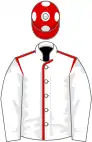 White, red seams on body, red cap, white spots