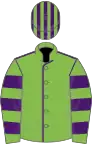 Light green, purple seams, hooped sleeves, striped cap