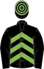 BLACK and LIGHT GREEN CHEVRONS, black sleeves, hooped cap