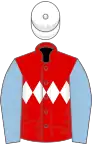 Red, white triple diamond, light blue sleeves, white cap