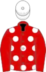 Red, white spots on body, white cap, black hoop