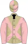 Beige, pink cross belts and sleeves, pink and beige quartered cap