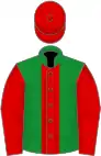 Green, red stripe, sleeves and cap
