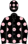 Black, pink spots, black cap, pink spots