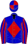 Blue, red diamond, striped sleeves, quartered cap