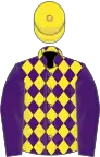 Purple and yellow diamonds, purple sleeves, yellow cap