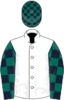 White, dark blue and dark green checked sleeves and cap