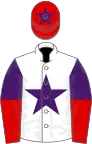 White, Purple star, Purple and Red halved sleeves, Red cap, Purple star