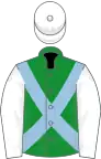 Green, light blue cross-belts, white sleeves and cap