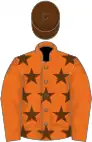 Orange, brown stars on body, brown cap