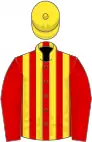 Red and yellow stripes, red sleeves, yellow cap