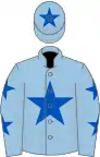 Light blue, royal blue star, stars on sleeves, star on cap