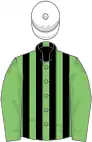 Light green and black stripes, light green sleeves, white cap