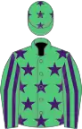 Emerald green, purple stars, striped sleeves and stars on cap