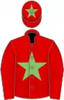 Red, light green star and star on cap