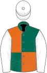 Dark green and orange (quartered), white sleeves and cap